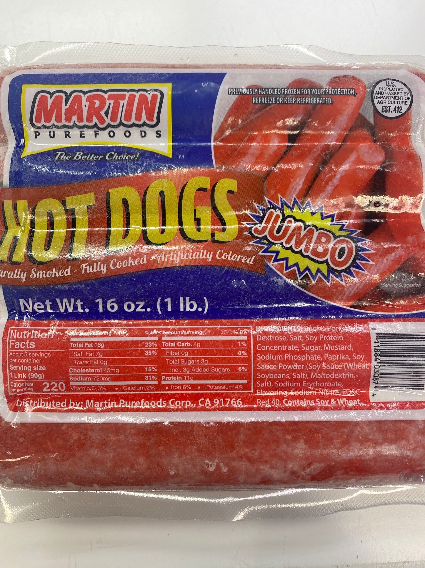 Martin Purefoods Jumbo Hotdog - 16oz