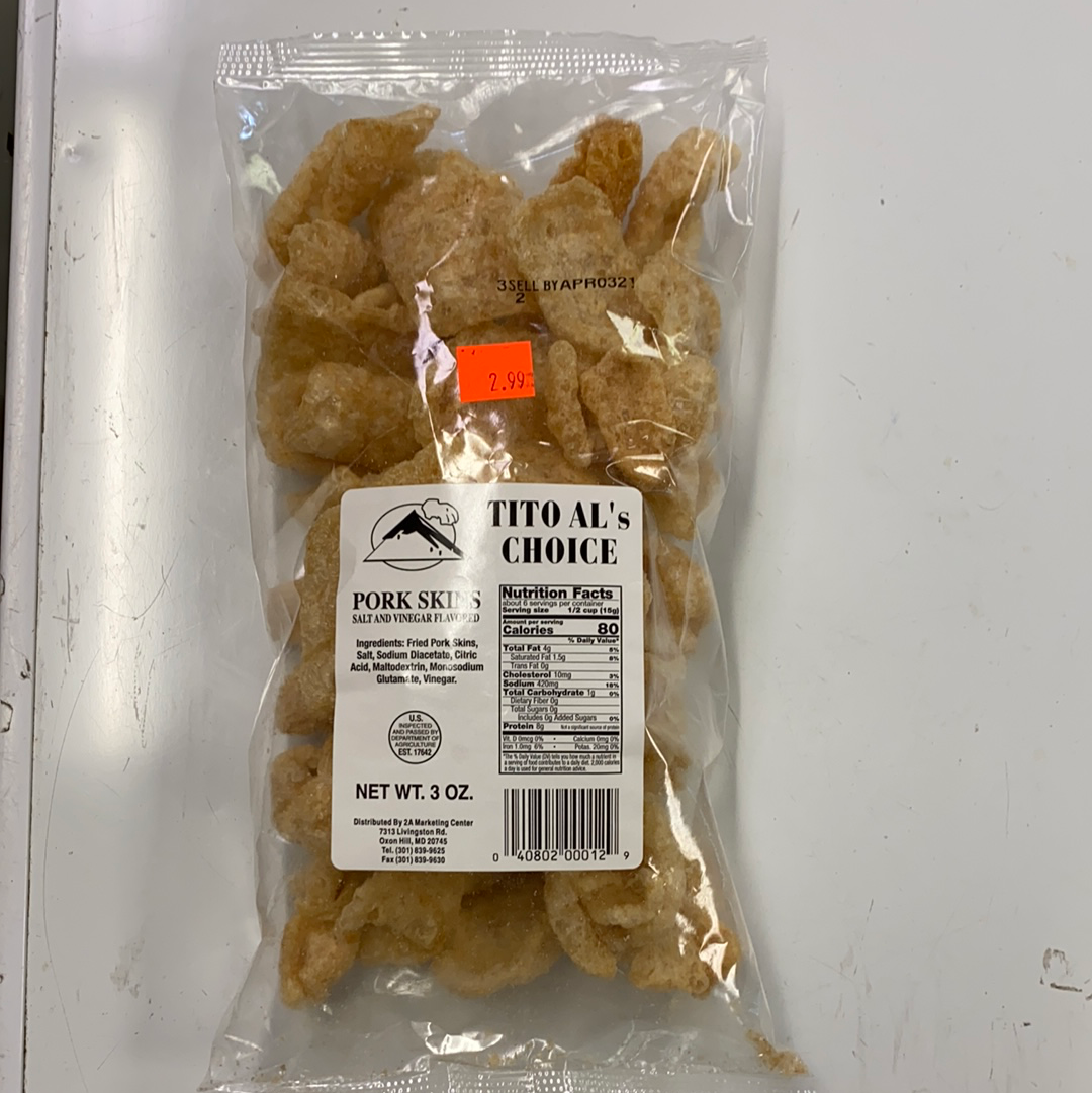 Tito Al’s Choice Pork Skins Salt and Vinegar Flavored - 3 oz